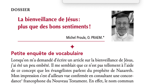 Article du père Michel Proulx sur la bienveillance de Jésus